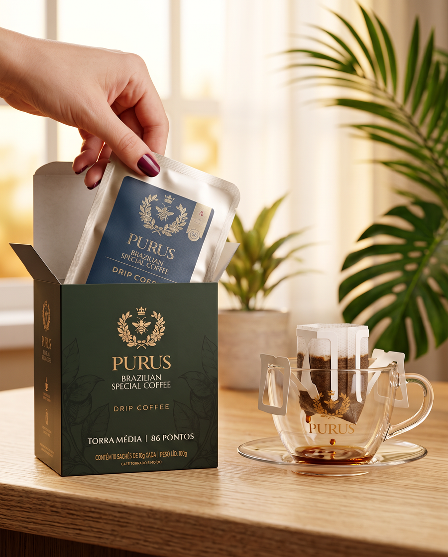 Caixa e filtro individual do Drip Coffee Purus